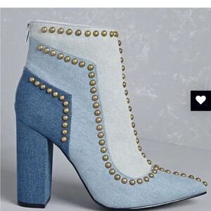 Privileged Blue Denim Ankle Boots with Gold Studs